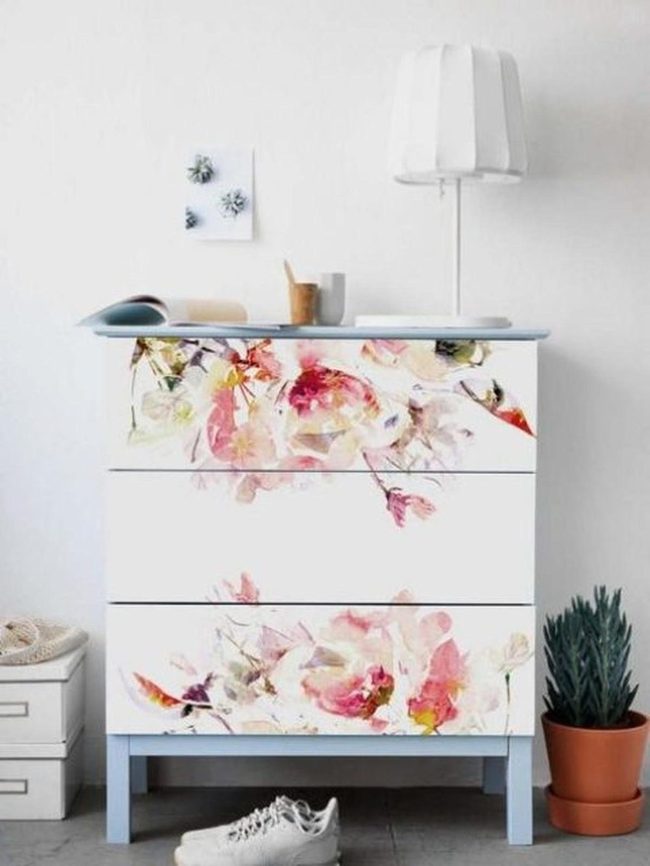Pink Floral Dresser White Walls