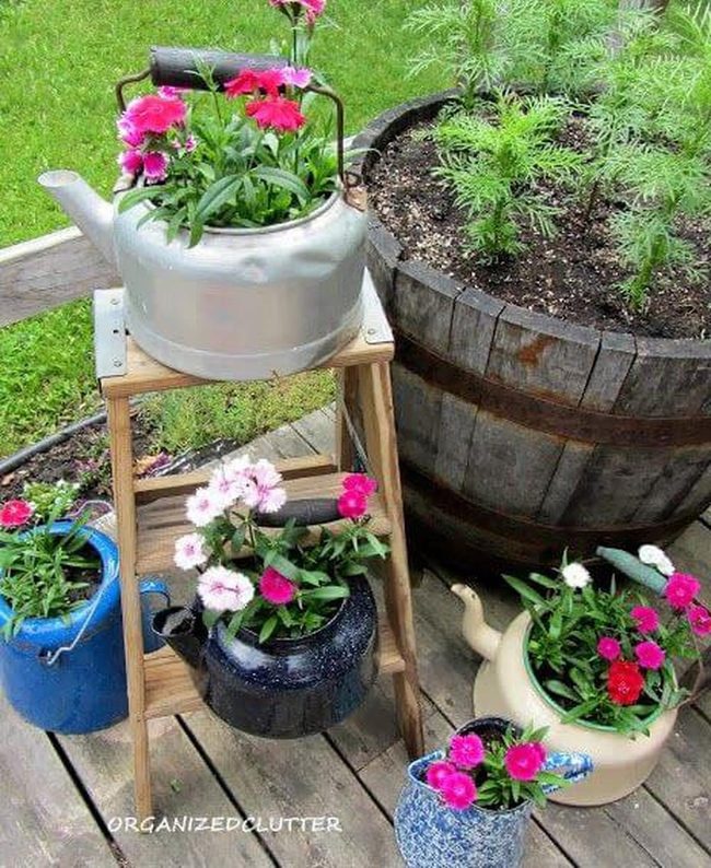 Vintage Metal Flowers Container Garden