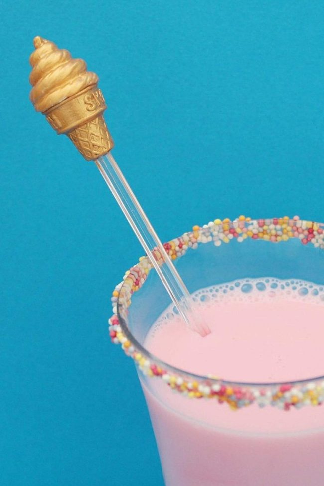 Pink Milkshakes With Golden Straws