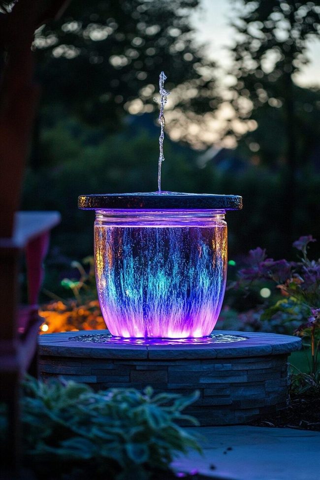 Illuminated Glass Jars Water Feature