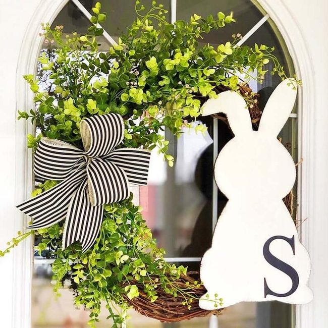 Black Striped Bunny Initial Wreath