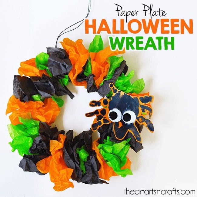 Orange Paper Spider Wreath