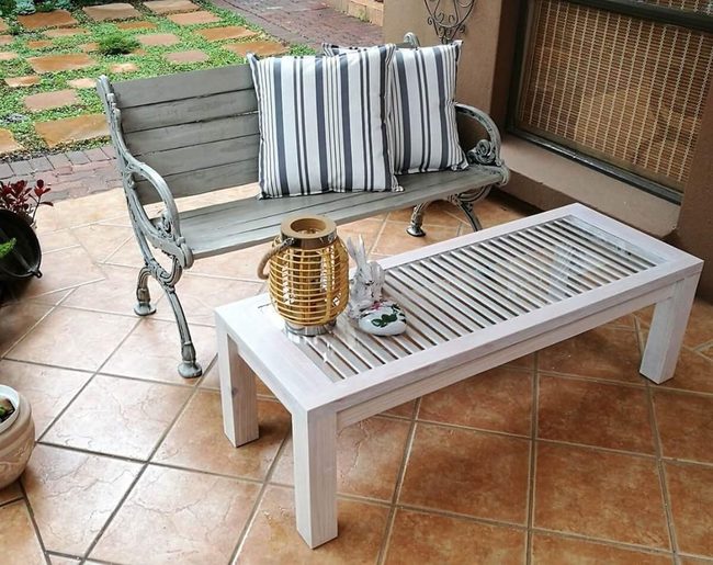 Weathered Shutters Glass Table