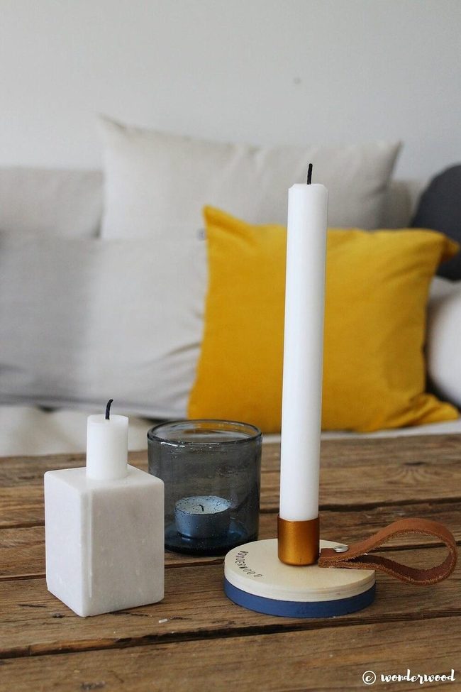 Candlelit Wood Table With Colorful Accent