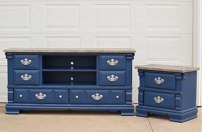 Deep Blue Upcycled Dresser Tv Stand