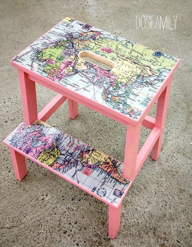 Pink World Map Step Stool