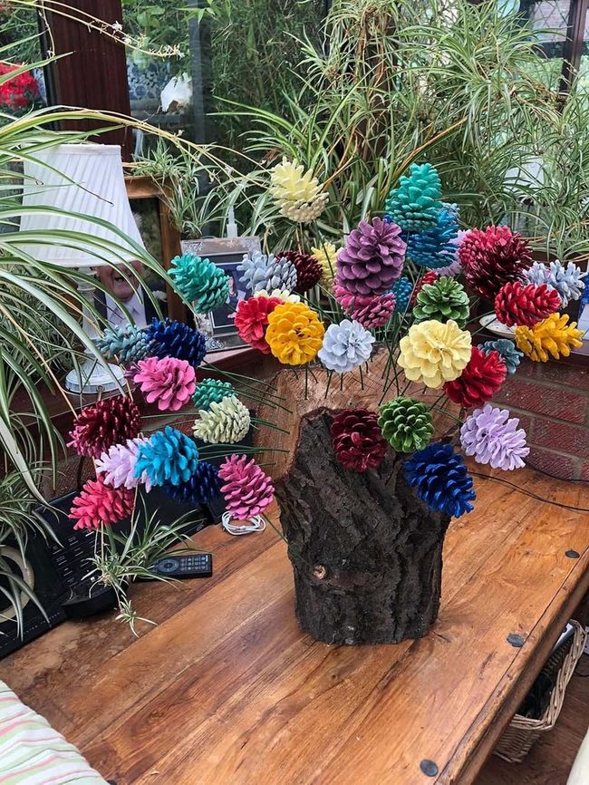Painted Pinecones On Reclaimed Wood