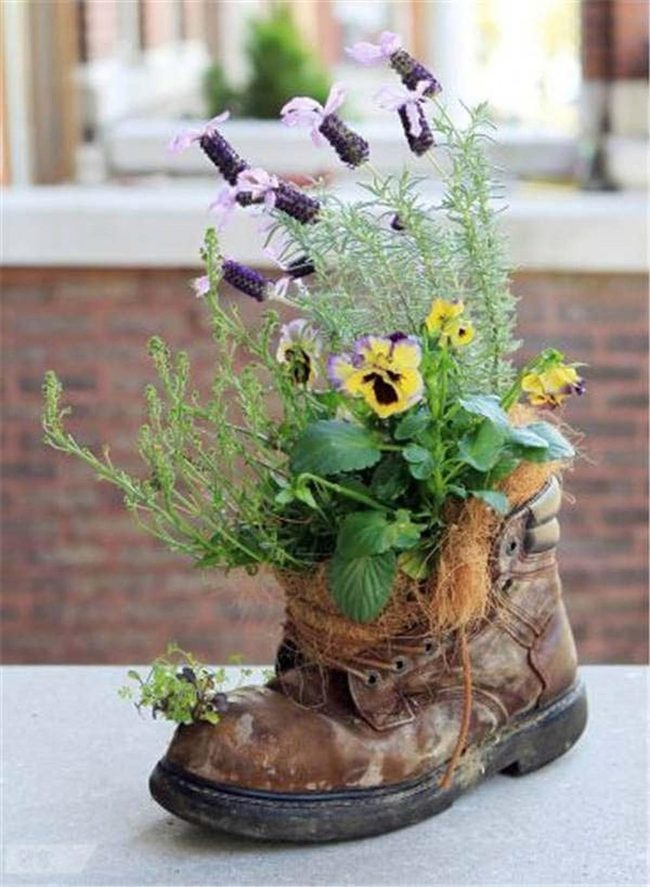 Weathered Boots Into Garden Planters