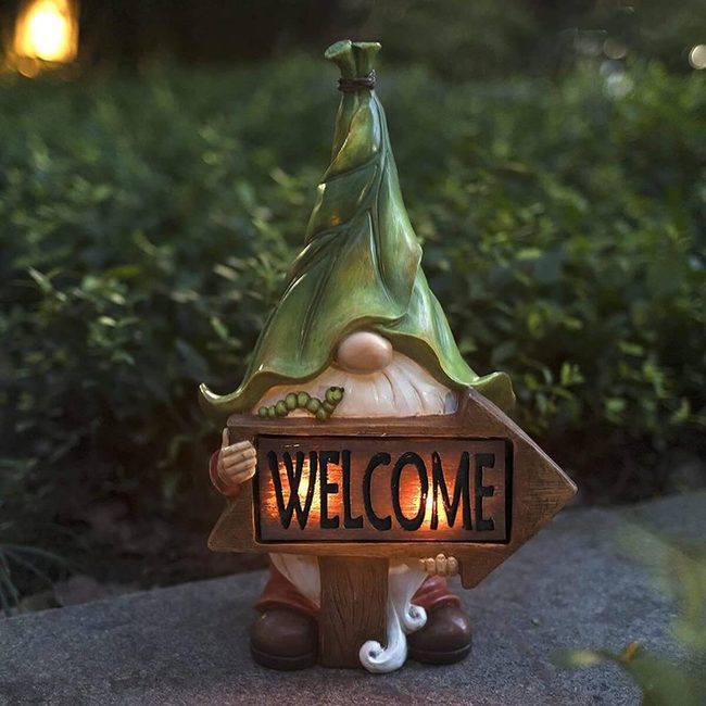 Solar-Lit Garden Gnome Greeter