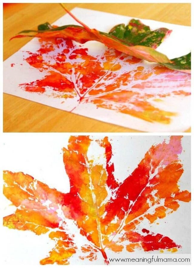 Stenciled Autumn Leaves On Wood