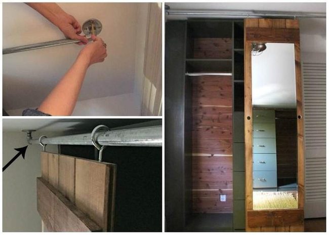 Ceiling-Mounted Pipe Mirror Closet