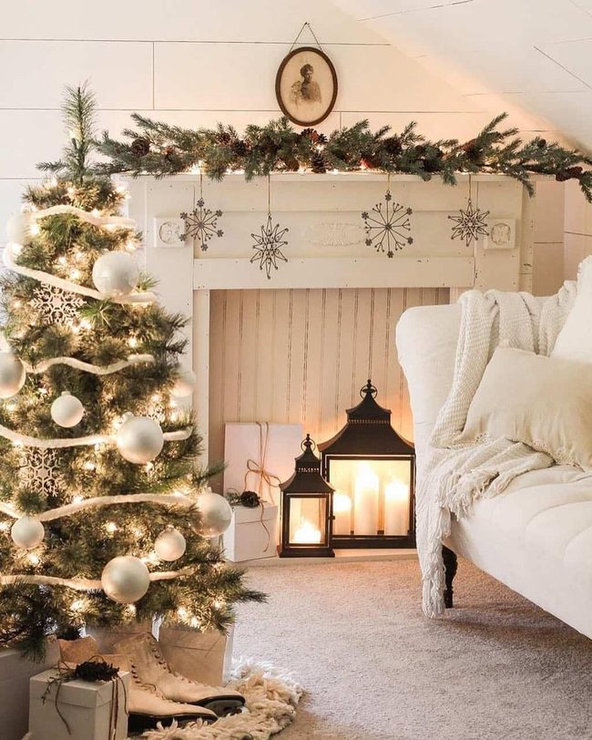 White Ornaments And Amber Lights