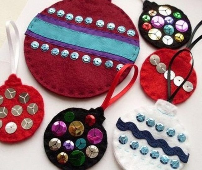 Sequin-Striped Felt Ornaments Red