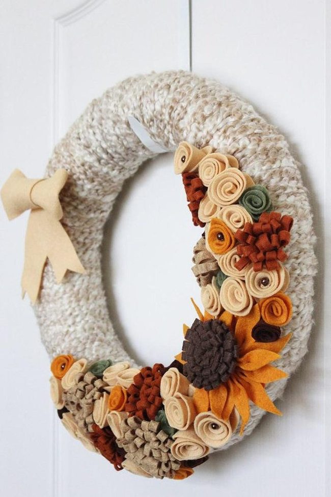 Autumn Felt Flowers Wreath