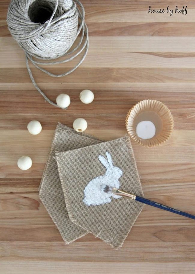 White Bunny Burlap Flag
