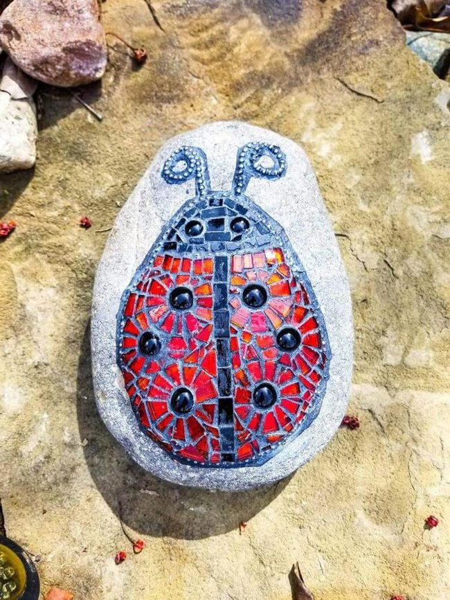 Red Stone Ladybugs Gleaming