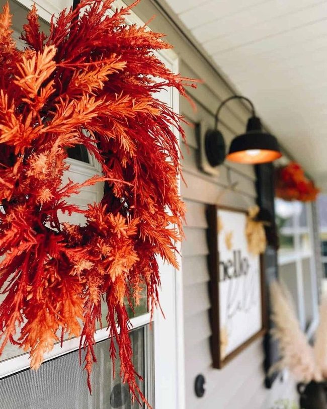 Orange Wreath White Door Statement