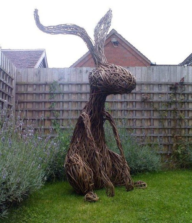 Twig Rabbits Garden Art