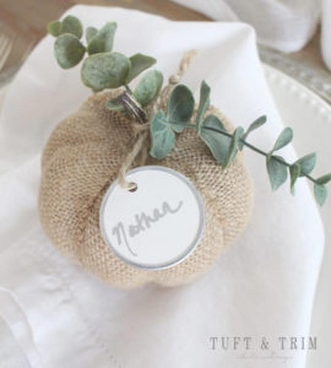 Burlap Pumpkin With Eucalyptus
