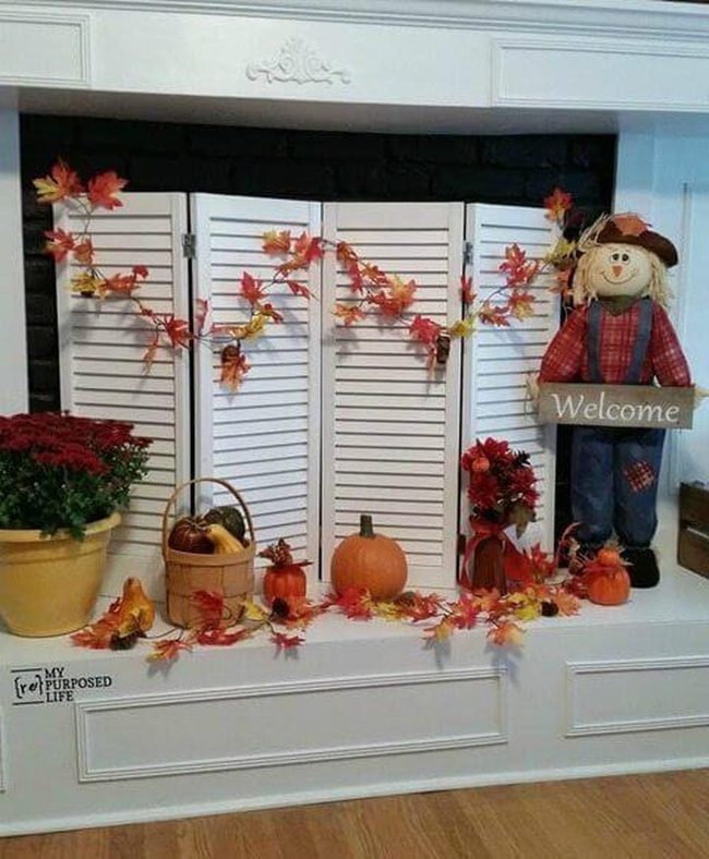Autumn Leaves On White Shutters