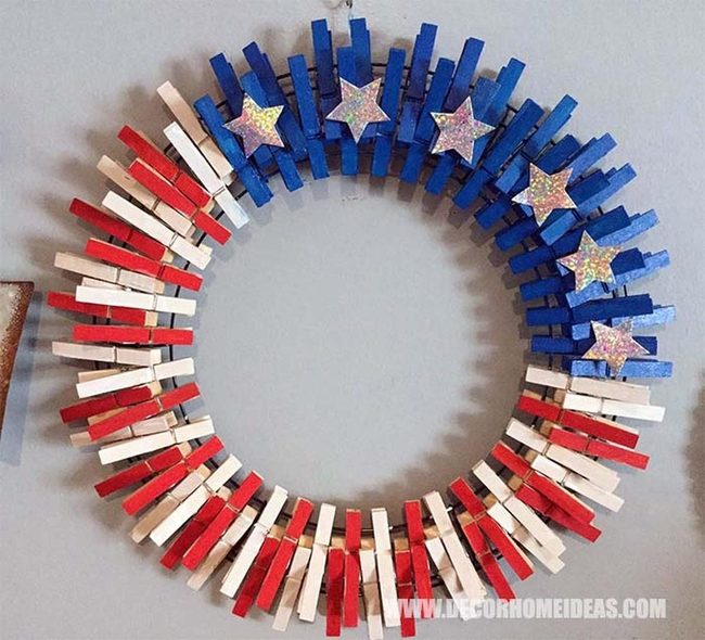 Red White Blue Clothespin Wreath
