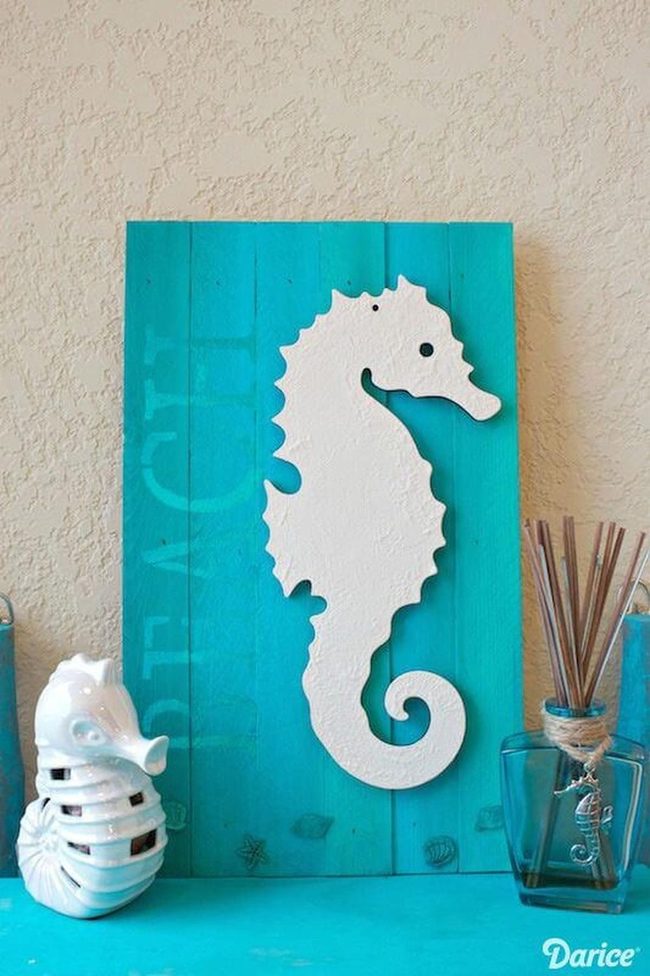 Turquoise Seahorse Wooden Wall