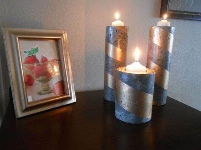 Concrete Candles With Gold Shine