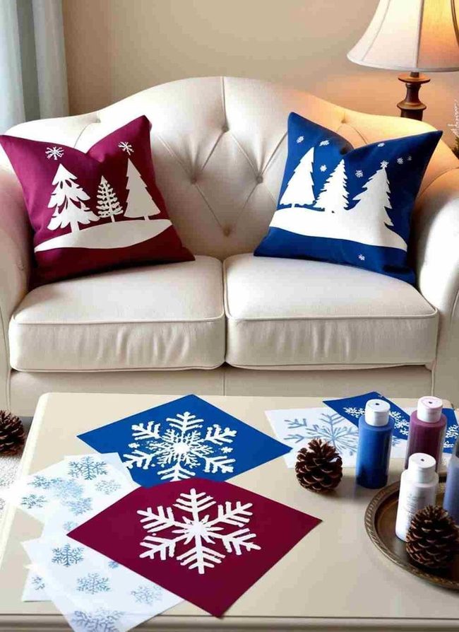 Stenciled Pillows Budget Living Room