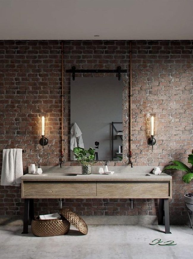 Exposed Brick Industrial Mirror