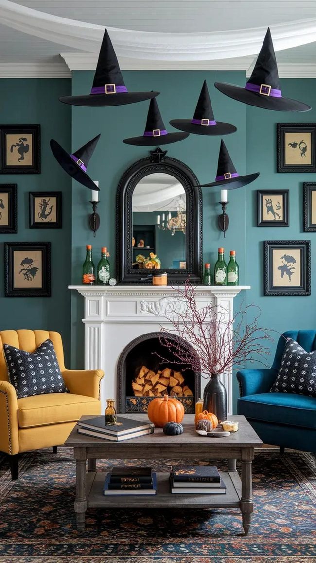 Black Hat Chandelier Halloween Room