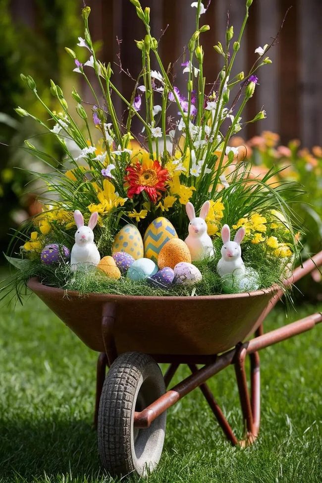 Vintage Wheelbarrow Easter Eggs