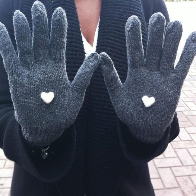 Dark Gray Winter Gloves With Heart Palms