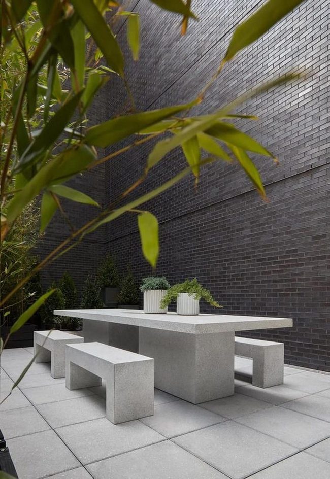 Gray Stone Patio With Green Accents