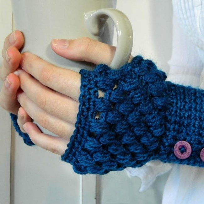 Deep Blue Knit Wrist Warmers