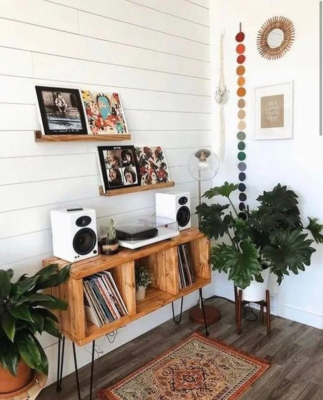 Vinyl Records White Shiplap Corner