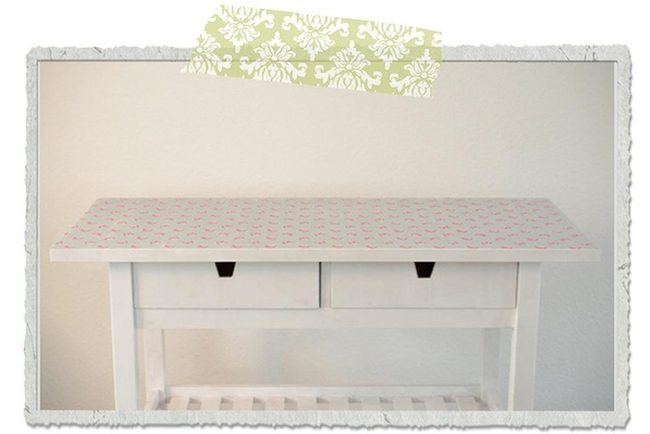 White Table With Pink Geometric Accents