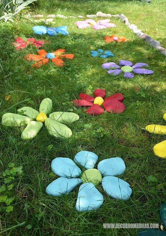 Painted Stone Garden Flowers