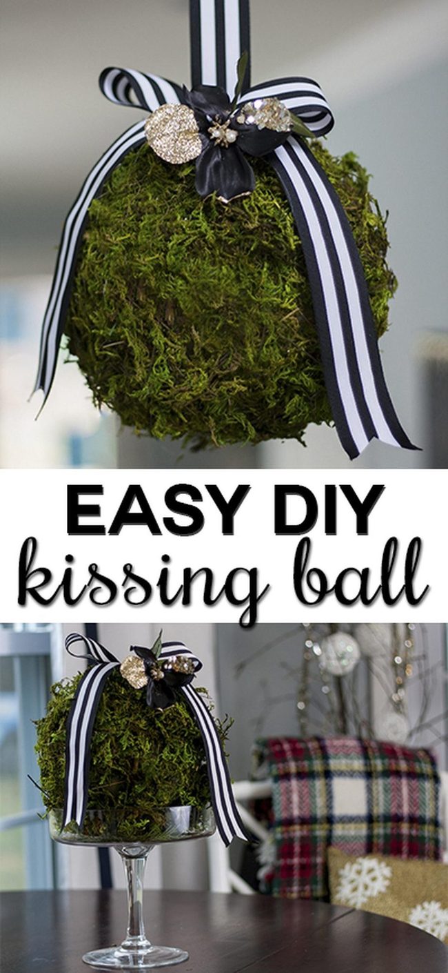 Green Moss Spheres With Striped Ribbon