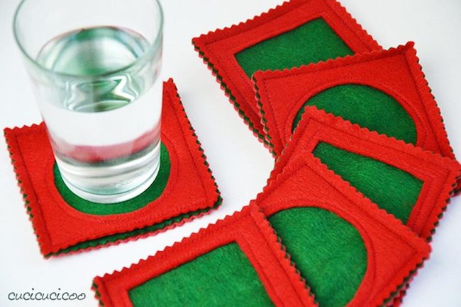 Red And Green Felt Square Coasters