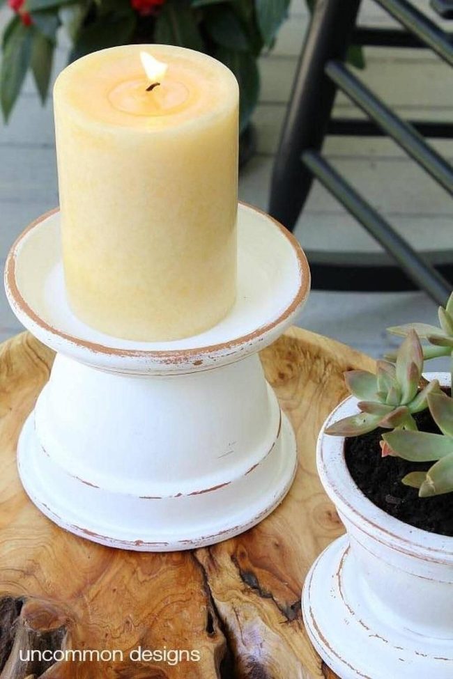 Stacked Clay Pot Candle Stand