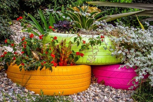 Painted Tire Planters Rainbow