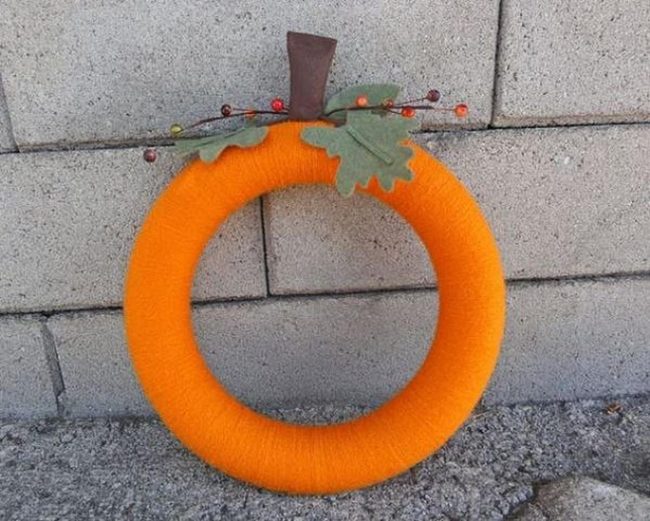 Orange Autumn Wreath Gray Wall