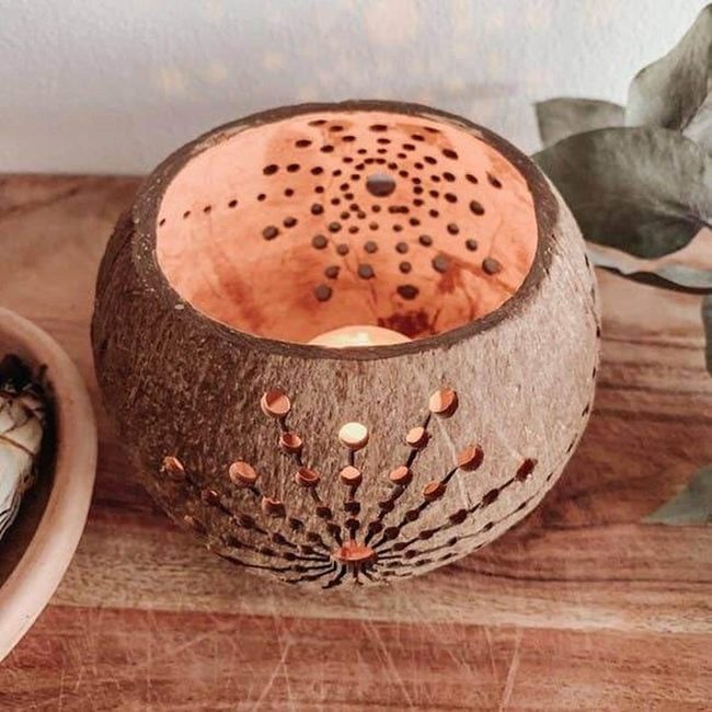 Carved Coconut Shell Lantern