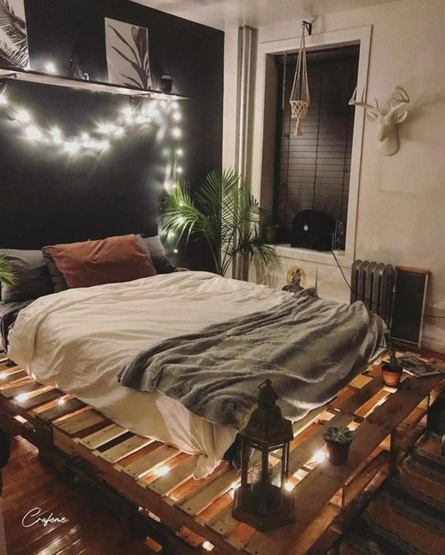 Warm String Lights, Gray Bedding