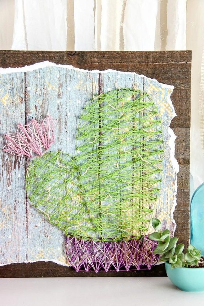 Green Thread Cactus Art