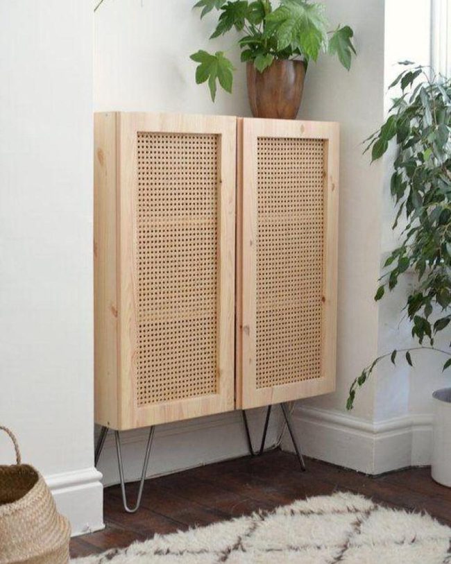 Earthy Cane Webbing Pine Cabinet