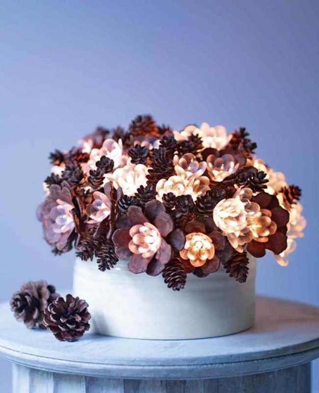Illuminated Pinecone Floral Centerpiece