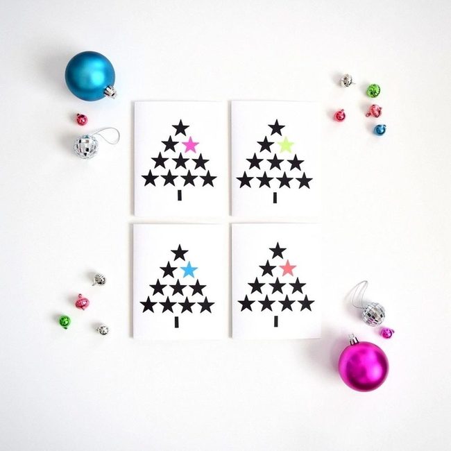 Black Star Christmas Trees Silver Ornaments