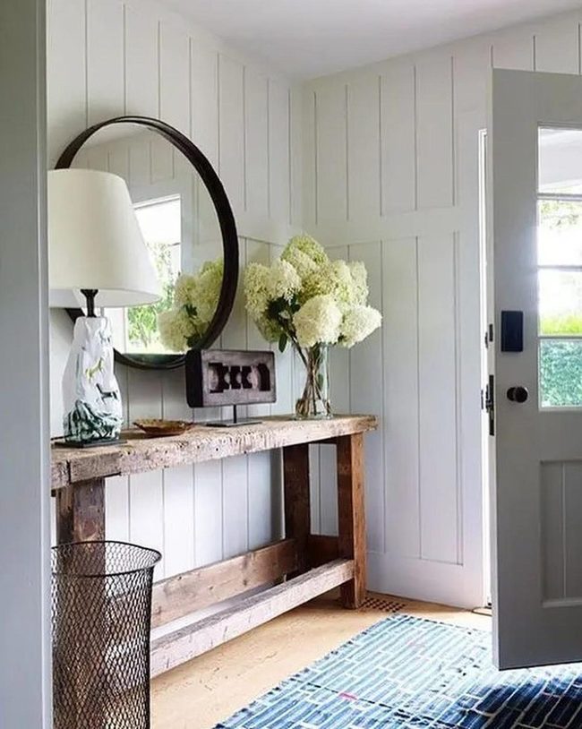 White Entry With Wooden Warmth