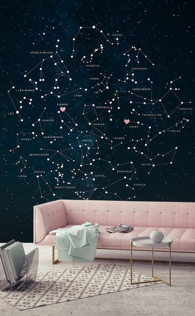 Dark Blue Constellations, Soft Pink Seating